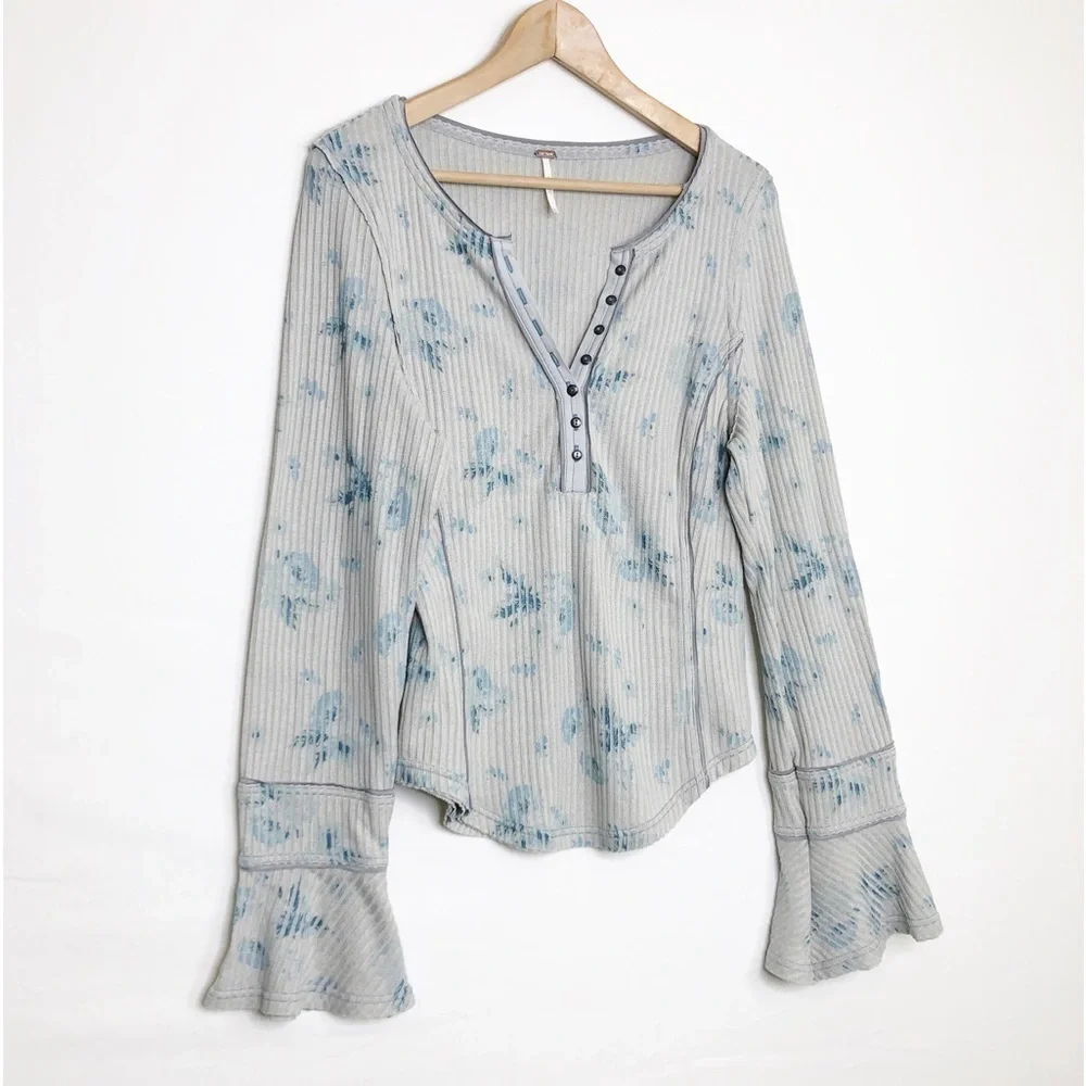 Free People Layer me Henley tie dye top with bell sleeves